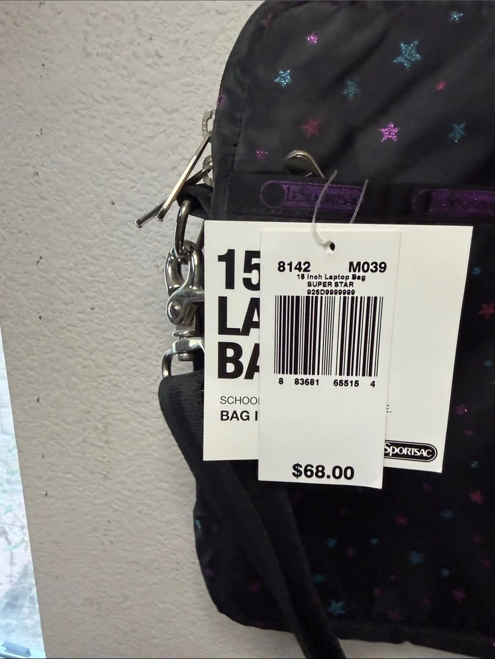 LeSportsac Black Laptop Bag with Purple and Blue Star Print
